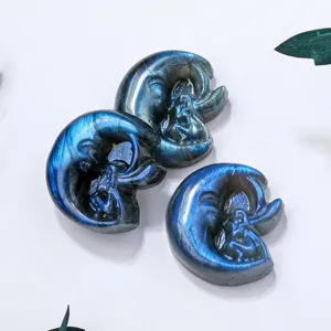 Natural labradorite crystal moon fairy carving gemstone mineral specimen home decor display