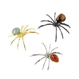 Natürlicher Kristall Spinnen Ornament Desktop Dekor Halloween Edelstein Tier Figur Set.