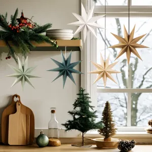 Sage Green Origami Star Hanging Ornaments Paper Star Lanterns For Christmas Party Birthday Holiday Home Decor
