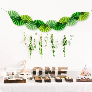 Green paper fan garland decoration for spring summer theme party wedding Hawaiian celebration setup