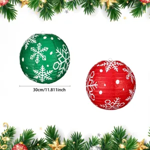 Lanterne en papier de Noël décoration suspendue 30cm motif flocon rouge et vert fête