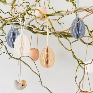 Décorations suspendues d'œufs de Pâques en nid d'abeille en papier, décoration de vitrine.