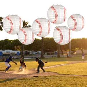 Baseball Paper Lanterns Sports Theme Party Hanging Decorations Round White Paper Lantern For Kids Birthday Celebration