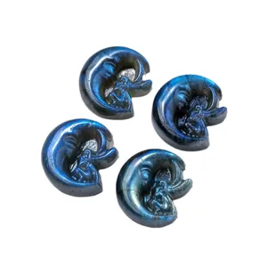 Natural labradorite moon fairy crystal carving ornament 4pcs blue flash healing stone decor
