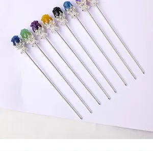 Natural crystal fluorite carved rose hairpin vintage hair stick elegant Hanfu jewelry accessory