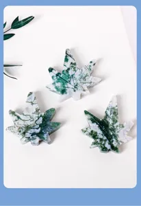 Natural moss agate leaf crystal carving stone decor home desktop ornaments healing crystals
