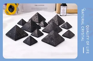 Natural shungite pyramid crystal raw stone demagnetization four-sided tower home decor.