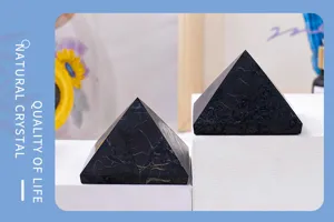 Natural black shungite crystal pyramid raw stone polished energy tower home decoration ornament