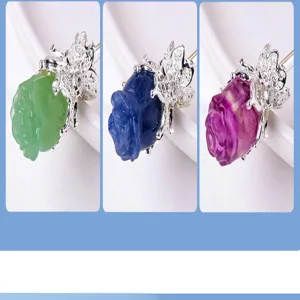 Natural crystal rose hair stick fluorite carved antique Hanfu hair accessory for women styling