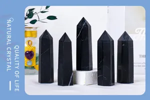Natuurlijke shungite kristal zuil zeshoekige toren energie steen gepolijst decoratief