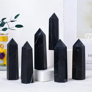 Natuurlijk Shungiet Kristal Pilaar Gepolijst Russisch Zeshoekig Prisma Energiesteen Punt Huisdecoratie Healing Wicca Decoratie