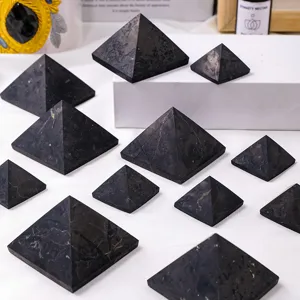 Natural Russian Shungite Crystal Pyramid Polished Stone Ornament For Home Decor Energy Cleansing Healing Meditation Crystal Pyramid Gift
