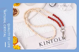 Natural crystal and wooden beaded phone strap, stylish handmade lanyard for keys and phone.