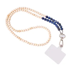 Natural wood bead phone lanyard handcrafted gemstone cell phone strap stylish