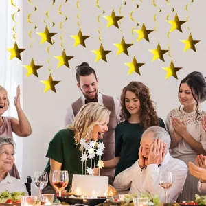 Gold star spiral hanging decorations for kids birthday party, wedding celebration and ceiling decor.