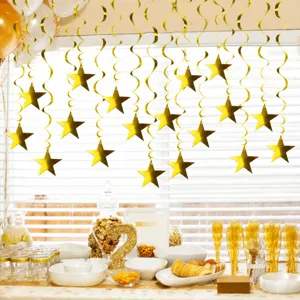 Gold star hanging swirls decorations party ceiling streamers birthday wedding celebration decor