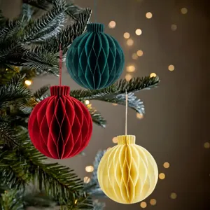 Christmas Tree Hanging Honeycomb Ball Paper Bulb Pendant Festive Party Decor Red Green Beige Home Decoration Props