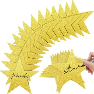 Ornements Suspendus en Papier en Forme d'Étoile à Cinq Branches Paillettes Or Argent Laser Décoration Murale de Classe Fournitures de Fête