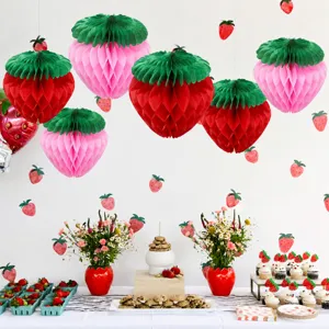 Strawberry honeycomb ball hanging decorations for kids birthday party fruit theme paper ornaments