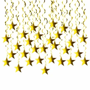 Gold star hanging swirls decorations for birthday wedding party ceiling decor 30pcs