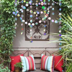 Holographic round paper garland hanging streamer for disco party wedding decoration