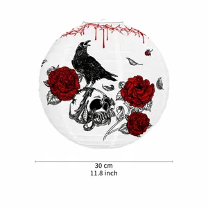 Halloween round paper lantern with crow and skull gothic style party hanging decor 30cm