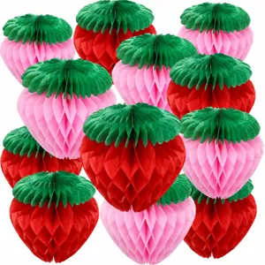 Strawberry Paper Honeycomb Ball Hanging Ornament Fruit Theme Kids Birthday Party Decoration