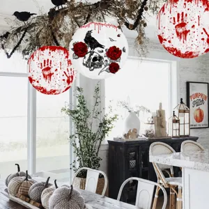 Halloween Paper Lantern Hanging Decoration Skeleton Crow Red Handprint Spooky Scary Party Decor Paper Craft