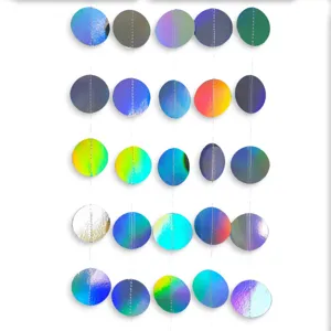 Holographic circle garland streamers for disco party wedding and baby shower decoration set