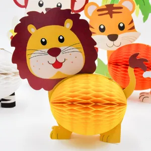 Jungle animal honeycomb 3d standing paper ornaments for kids birthday party decoration