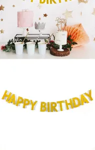 Gold glitter happy birthday letter banner party decoration hanging bunting garland sign 1pcs