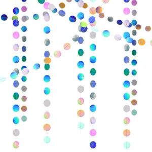 Holographic circle paper garland for wedding baby shower disco party decoration backdrop.