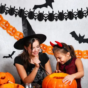 Halloween paper garland decoration bat pumpkin party props bar scene hanging banner setup