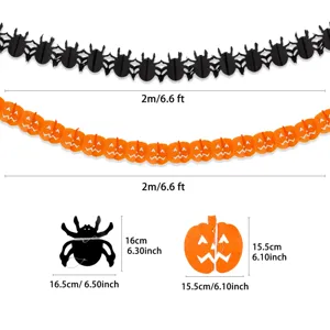 Halloween paper garland decoration, pumpkin and spider hanging banners for party decor.