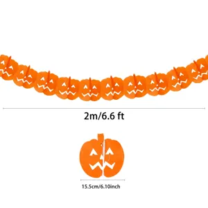 Halloween pumpkin paper garland detail showcase, 2m orange hanging party decoration.