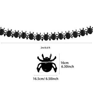 Halloween black spider paper garland decoration party props hanging banner 2m length.