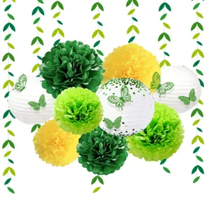 Green yellow paper flower lanterns butterfly hanging decoration set for party birthday