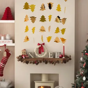 Gold Christmas tree hanging paper garland string for holiday party wall decor and festive setup