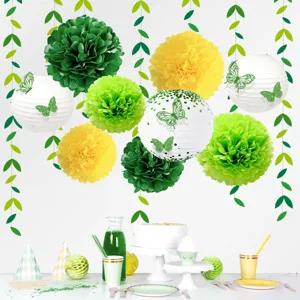 Details of spring theme paper flower lantern set, perfect for party and kindergarten decor.