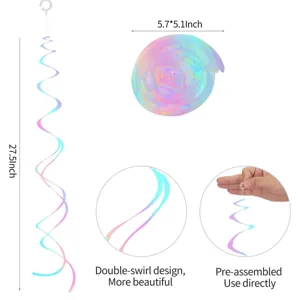 Detailed view of the holographic iridescent PVC double swirl hanging party decoration.