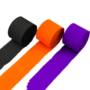 Kit de rouleaux de papier crepon Halloween, serpentins noir orange violet pour fete deco.