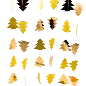 Details of gold and black Christmas tree paper garland hanging party decoration props.