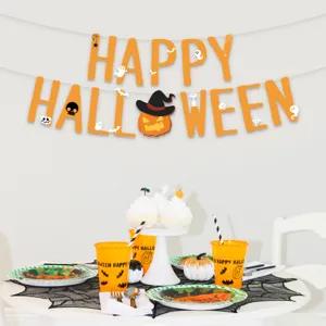 Halloween party banner decoration, happy halloween letter garland hanging ornament for holiday setup.