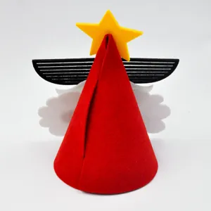 Mini Kinder Weihnachtshut roter Filz Party Deko mit gelbem Stern und Flügeln Prop