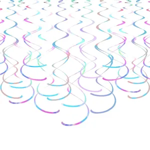Iridescent Laser PVC Double Spiral Hanging Ornaments Colorful Streamers For Party Ceiling Decoration Supplies