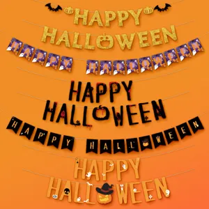 Halloween Party Decoration Banner Happy Halloween Letter Garland Hanging Ornament Paper Party Supplies Home Decor