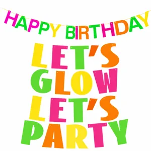 Banner de papel para fiesta de cumpleaños neón Let's Party guirlanda colgante detalles