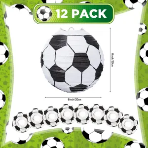 Soccer paper lanterns 12 pack 8 inch round hanging decorations for sports theme parties.