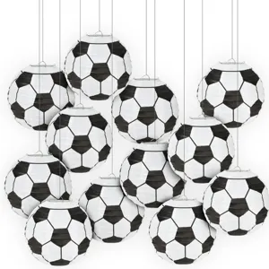 Hanging soccer paper lanterns set, black and white sports theme party decoration 10pcs
