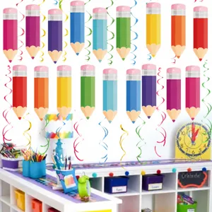Decoraciones Colgantes de Espiral de Lápiz de Regreso a Clases Decoración de Aula Serpentinas de Techo Para Suministros de Fiesta de Cumpleaños